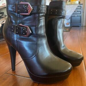 G by Guess Black Heeled Boots with Buckle Detail